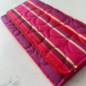 AVON 7.5" Quilted Striped Zip Wallet Organizer Pink Purple Fabric Travel